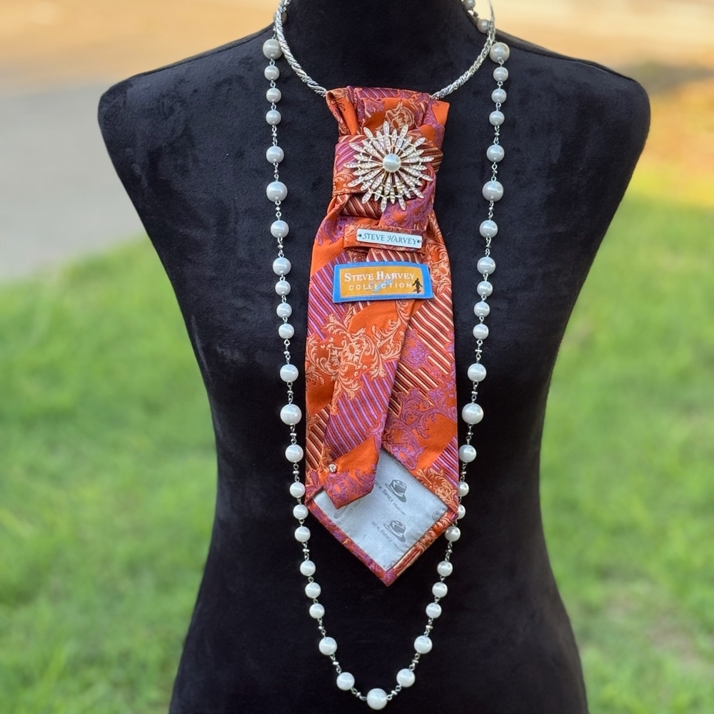Nu-Ties Designed & Handmade By FLHood~Elegant Orange and Silver Necklace by